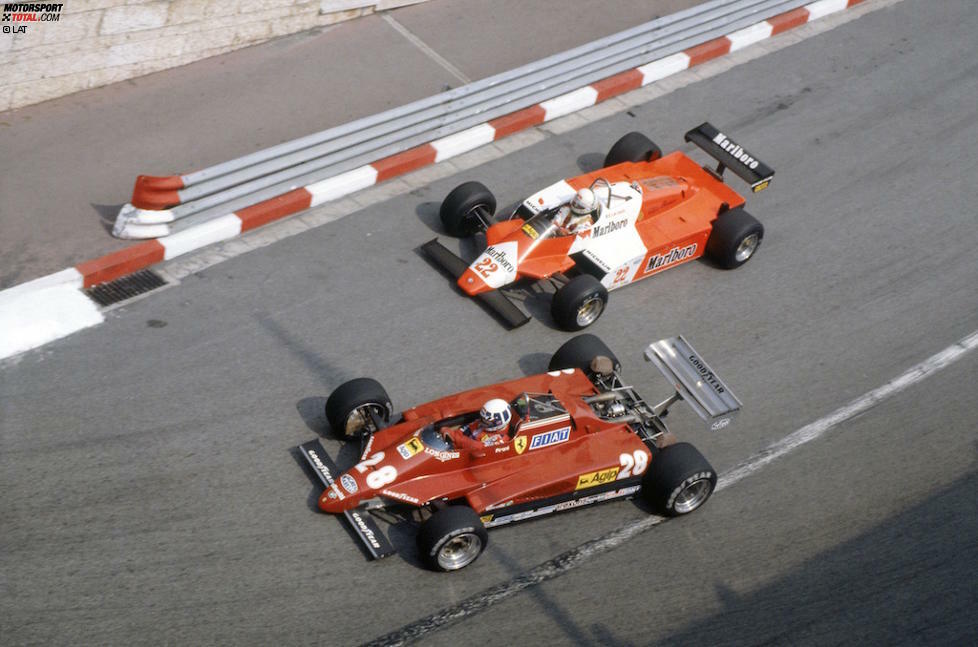 Monaco-Grand-Prix 1982: Dreifaches Pech in der letzten Runde. Im Regen geht Didier Pironi auf Platz eins im Ferrari der Sprit aus. Andrea de Cesaris im Alfa Romeo rückt auf, doch dann ist auch sein Tank leer und er bleibt stehen ...