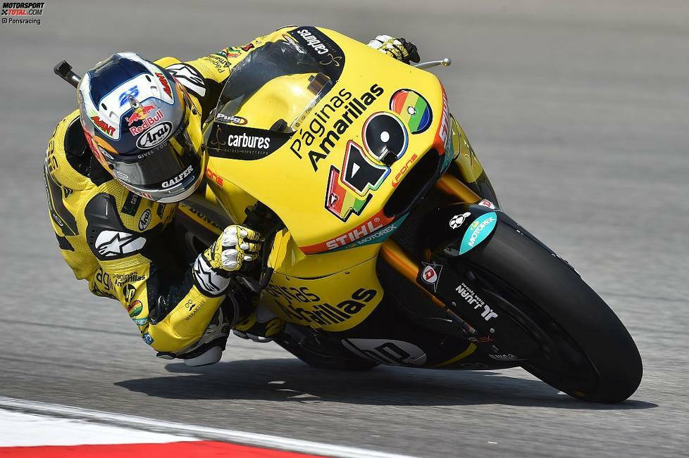 2014 wechselte Vinales in die Moto2-Klasse zum Pons-Team. Auch diesmal schlug er wie eine Bombe ein und gewann gleich den zweiten Grand Prix in Austin. In der zweiten Saisonhälfte war Vinales schließlich der stärkste Mann. Er gewann drei weitere Rennen und beendete seine Debütsaison als WM-Dritter.