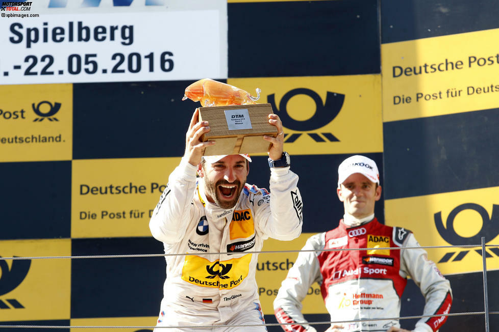 Spielberg 2016, Rennen 2: Timo Glock (BMW) gewinnt sein erstes DTM-Rennen am Red-Bull-Ring und jubelt über seinen einzigen Saisonsieg 2016.