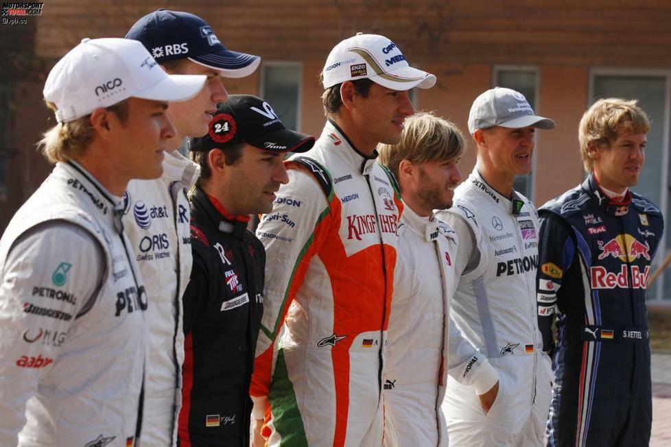 2010 waren in der Formel 1 ab dem Grand Prix von Singapur mit Nico Rosberg, Nico Hülkenberg, Timo Glock, Adrian Sutil, Nick Heidfeld, Michael Schumacher und Sebastian Vettel ganze sieben Deutsche am Start. Zu dieser Zahl kam es, weil Heidfeld bei Sauber Pedro de la Rosa ersetzte. Stellte man damit einen Rekord auf? Bei weitem nicht...