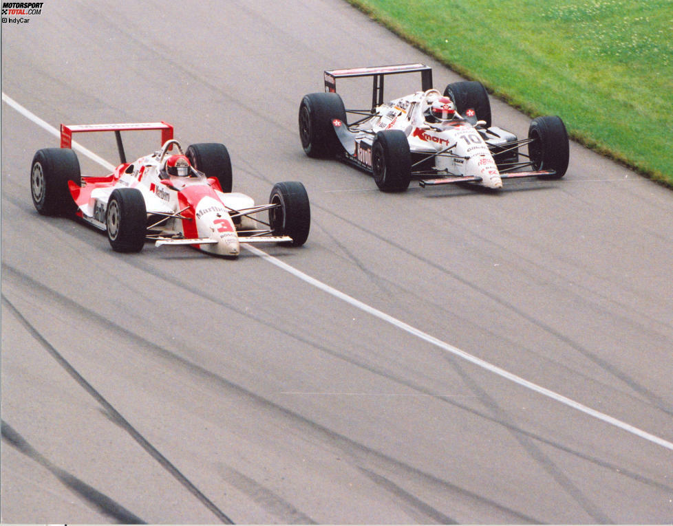 Michael Andretti (13 Grands Prix): Auch Marios Sohn ist der Erfolg in Indy nicht gegönnt. 1991 überholt ihn Rick Mears (im Bild) kurz vor Rennende. 1992 hat Andretti 30 Sekunden Vorsprung, bis elf Runden vor Ende die Benzinpumpe versagt. Als Teambesitzer darf Michael Andretti bisher über fünf Siege jubeln: 2005, 2007, 2014, 2016, 2017.