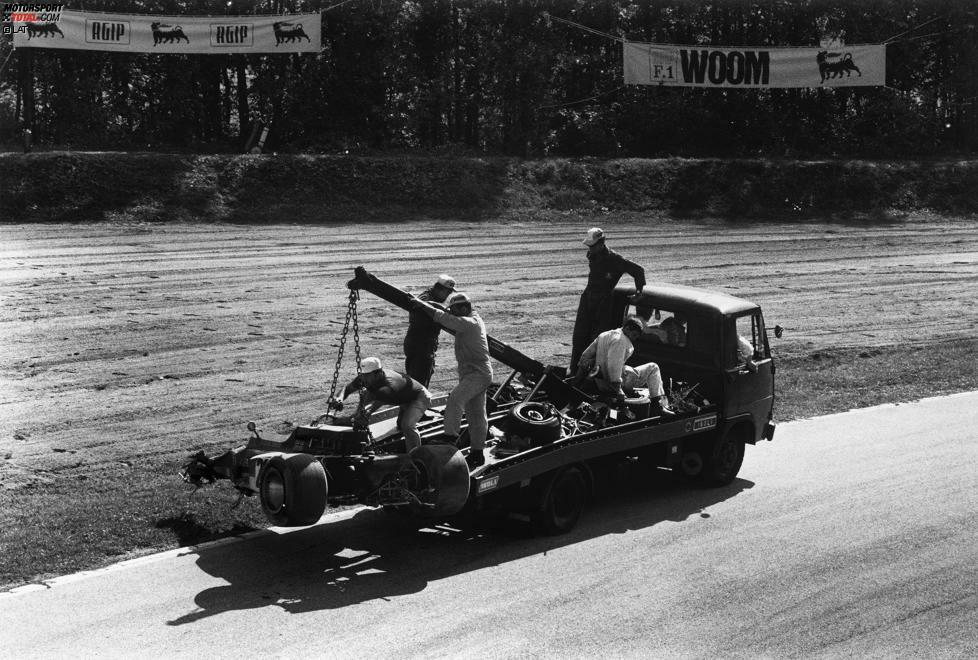 Die Saison 1970 bringt es ebenfalls auf sieben Sieger - und das sogar in gerade einmal 13 Rennen. Der Anlass ist allerdings ein trauriger: Die WM wird von Rindt dominiert, doch in Monza verunglückt der spätere Weltmeister tödlich (Foto). In den letzten vier Saisonrennen ohne den Österreicher gibt es drei verschiedene Sieger.