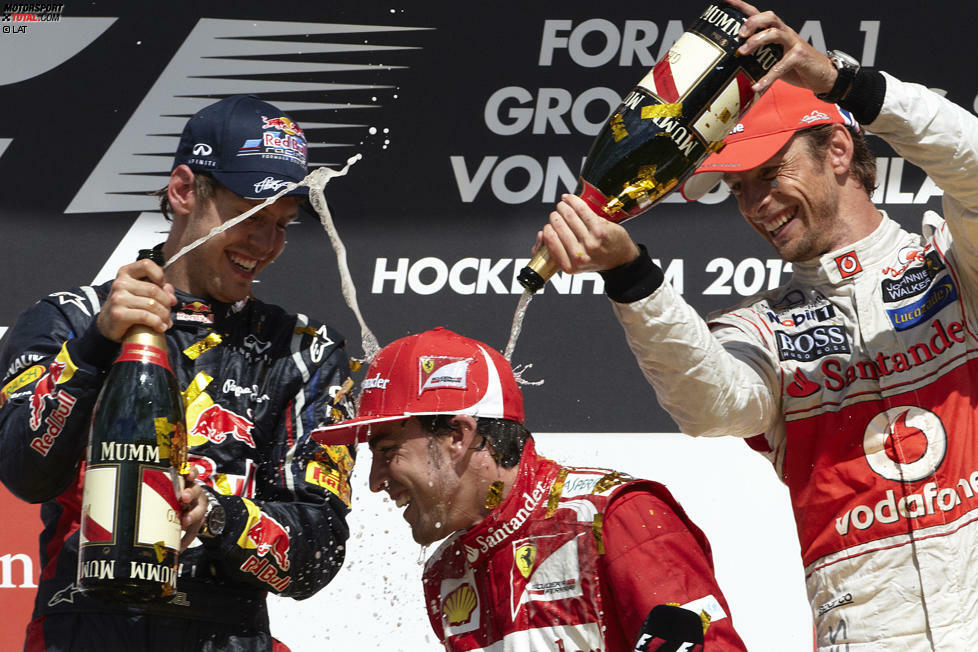 Formel-1-Saison 2012: 8 verschiedene Sieger in 20 Rennen - Sebastian Vettel (5), Lewis Hamilton (4), Fernando Alonso, Jenson Button (je 3), Mark Webber (2), Pastor Maldonado, Kimi Räikkönen, Nico Rosberg (je 1)
