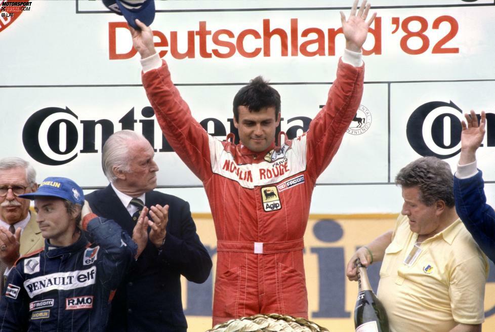 Formel-1-Saison 1982: 11 verschiedene Sieger in 16 Rennen - Rene Arnoux, Niki Lauda, Didier Pironi, Alain Prost, John Watson (je 2), Michele Alboreto, Elio de Angelis, Riccardo Patrese, Nelson Piquet, Keke Rosberg, Patrick Tambay (je 1)