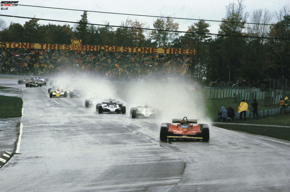 #5: Gilles Villeneuve. Um im Regen wirklich schnell zu sein, hilft es, den Verstand ausschalten zu können. Das ist eine Gabe, die Jacques Villeneuves Vater wie kein anderer beherrscht. Eine denkwürdige Kostprobe seiner Risikobereitschaft gibt er beim Sieg in Watkins Glen 1979 auf Ferrari ab.