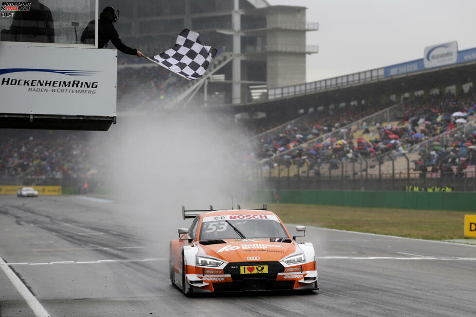 2. Hockenheim-Auftakt, Sonntag: Im turbulenten Regenrennen kommt Audi-Pilot Jamie Green am besten zurecht und setzt sich gegen Gary Paffett (Mercedes) und Marco Wittmann (BMW) durch.