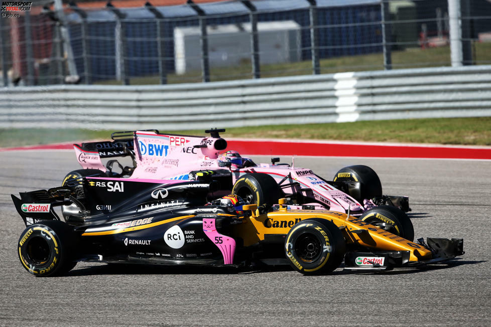 Bitter für Perez: Den von hinten drängenden Sainz kann er nur kurz abwehren. Beim Überholmanöver des Spaniers klatscht Alain Prost in der Renault-Box begeistert Beifall. So kräht kein Hahn mehr nach Jolyon Palmer.