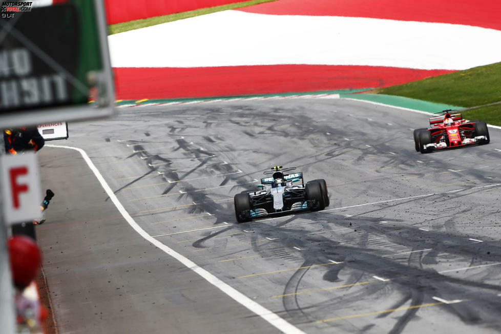 In Österreich kann Vettel Hamiltons Getriebewechsel und die folgende Rückversetzung in der Startaufstellung auf Platz acht nur bedingt nutzen: Bottas wehrt die Schlussattacke des Ferrari-Stars ab, den der zweite Platz wurmt. Der WM-Vorsprung auf Hamilton, der Vierter wird, wächst dennoch auf 20 Punkte an.