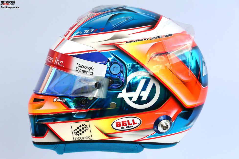 Romain Grosjean (#8, Haas): Verspieltes Design beim Franzosen. Kontrast zum Fitnesswahn in der Formel 1: Am Hinterkopf prankt Burger-Werbung.