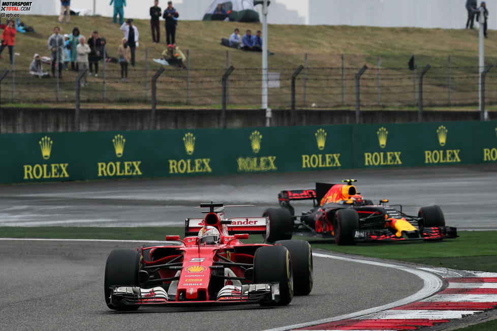 In Runde 28 ist das Thema erledigt: Verstappen verbremst sich (und muss Reifen wechseln), Vettel zieht vorbei und ist Zweiter. Rückstand auf Hamilton: 10,7 Sekunden. Verstappen dreht auf frischen Reifen sofort die schnellste Runde, fällt aber auf P6 zurück. Hinter Bottas, der sich über seinen Dreher hinter dem Safety-Car ärgert.