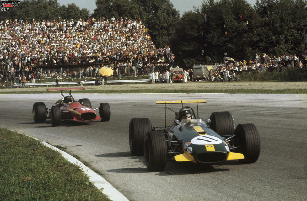 ... 1968 auch zum Weltmeisterteam Brabham mitnahm. Rindts riskanter Fahrstil - der Ausnahmekönner kam wie hier oft quer durch die Kurven - brachte ihm den Kosenamen 