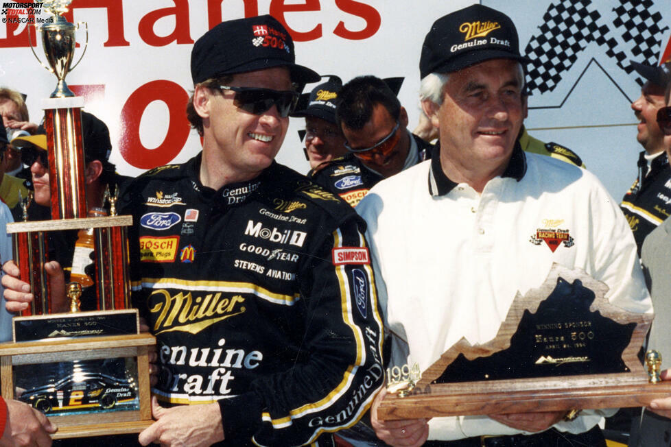 6. Rusty Wallace - 2.860 Runden: Rusty Wallace gehört ebenfalls zu den Piloten, die gleich drei Saisons mit über 2.000 Führungsrunden hinlegen. 1993 führt er 2.860 Runden an. Im Titelkampf aber unterliegt der Penske-Pilot trotz zehn Siegen gegen Dale Earnhardt. (Foto: 1994)