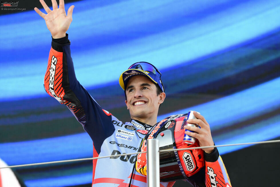 Die MotoGP-Bilanz von Marc Marquez (Stand: Ende 2024): 189 Grands Prix, 62 GP-Siege, 1 Sprint-Sieg, 111 Podestplätze, 66 Poles, 63 schnellste Rennrunden. MotoGP-Weltmeister 2013,2014,2016,2017,2018,2019, Moto2-Weltmeister 2012, 125er-Weltmeister 2010.