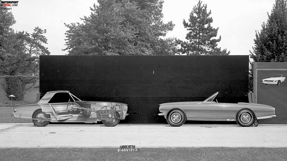 Ford Mustang Zweisitzer-Studien (1961): In der Frühphase der Mustang-Entwicklung probierten die Ford-Designer auch diverse Zweisitzer-Studien aus. In ihnen sah man eine preisgünstige Rückkehr zu den Wurzeln des Thunderbird, der 1961 schon zum wuchtigen Viersitzer mutiert war.