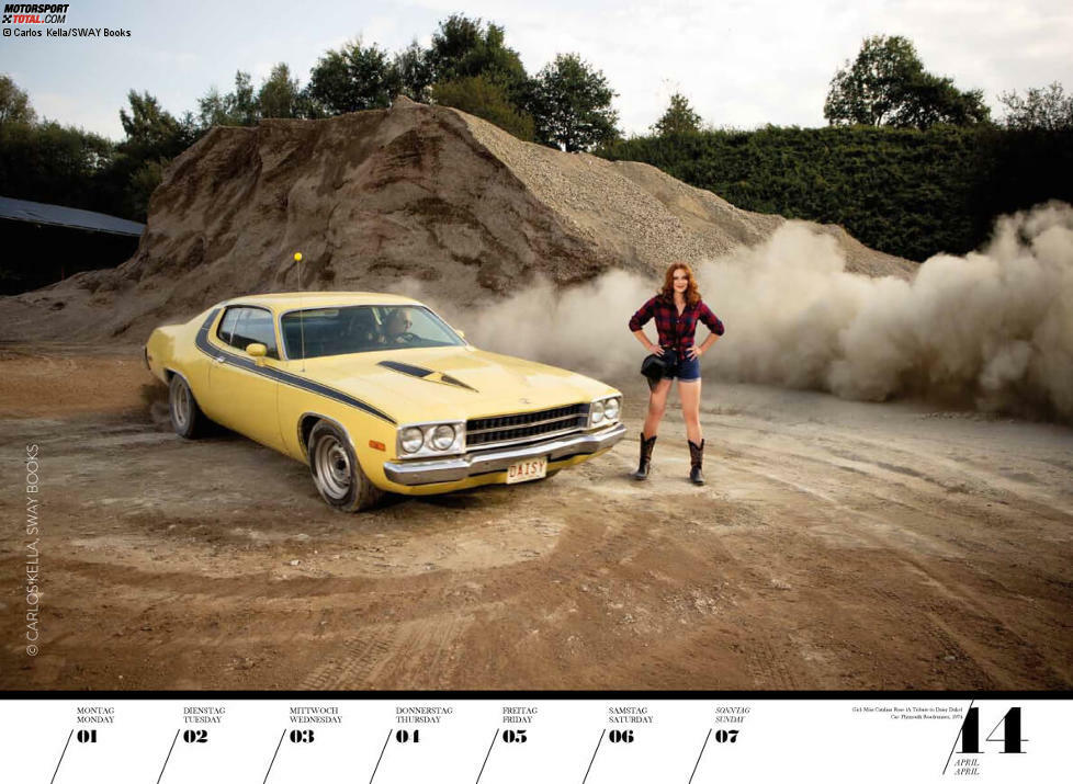 Girls & legendary US-Cars 2019, Woche 14: Miss Catalina Rose (A Tribute to Daisy Duke) mit einem Plymouth Roadrunner von 1974