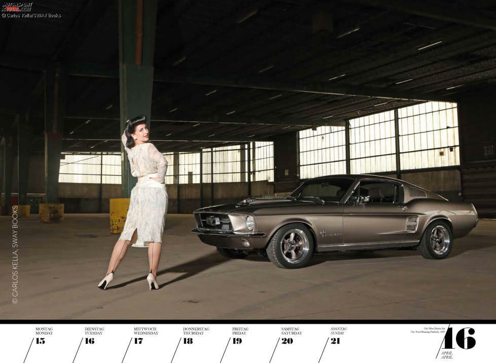 Girls & legendary US-Cars 2019, Woche 16: Miss Harley Sin mit einem Ford Mustang Fastback von 1967