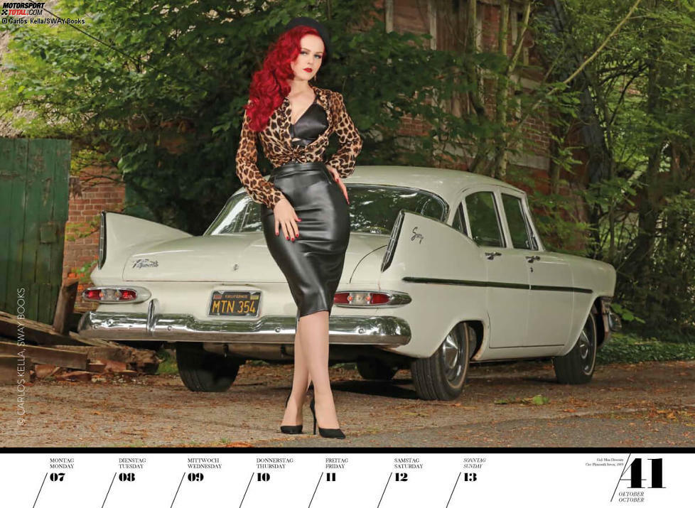 Girls & legendary US-Cars 2019, Woche 41: Miss Diversity an einem Plymouth Savoy von 1959