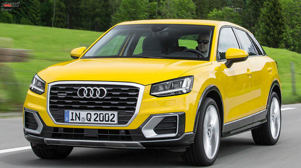 #20 Audi Q2 1.0 TFSI: 
Er ist der deutlich teurere Bruder des VW T-Roc: Mit 4,19 Meter unterbietet der Audi Q2 den VW sogar leicht in der Länge. Dafür ist der Basismotor gleich: Für saftige 23.900 Euro ist der Einliter-Turbobenziner mit 115 PS an Bord.