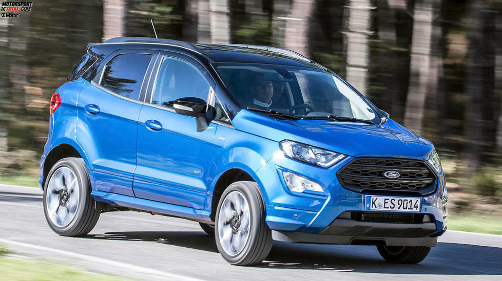 #14 Ford EcoSport 1.0 EcoBoost (92 kW): 
Mit einer deutlich gefälligeren Optik als bislang buhlt nun der 4,10 Meter lange Ford EcoSport um Kunden. Bereits die 18.590 Euro teure Einstiegsversion hat einen Turbobenziner mit 125 PS unter der Haube.