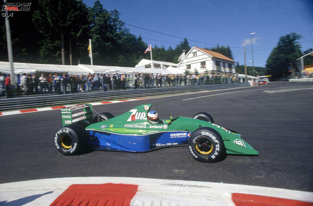 Jordan 191: Alles beginnt 1991 in Spa - und ist bereits nach wenigen Metern wieder vorbei. "Schumi" Debütrennen in der Formel 1 dauert nur wenige Meter, dann gibt die Kupplung des Boliden auf. Im Jordan 191 sitzt der spätere Rekordchampion anschließend nie wieder. Bilanz: 1 Rennen, 0 Siege, 0 Pole-Positions Jordan 191: Alles beginnt 1991 in Spa - und ist bereits nach wenigen Metern wieder vorbei. "Schumi" Debütrennen in der Formel 1 dauert nur wenige Meter, dann gibt die Kupplung des Boliden auf. Im Jordan 191 sitzt der spätere Rekordchampion anschließend nie wieder. Bilanz: 1 Rennen, 0 Siege, 0 Pole-Positions