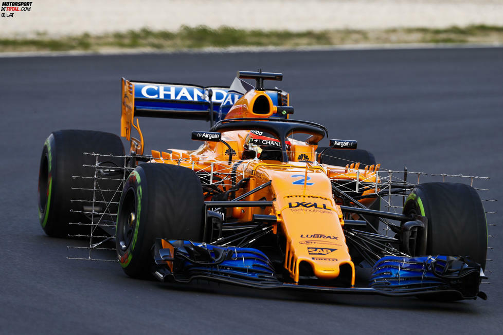 Hinter beiden Vorderrädern hat McLaren etliche Sensoren installiert. Damit misst das Team die Verwirbelungen, die durch die Vorderräder entstehen. Außerdem kann so die Effektivität des Frontflügels festgestellt werden.