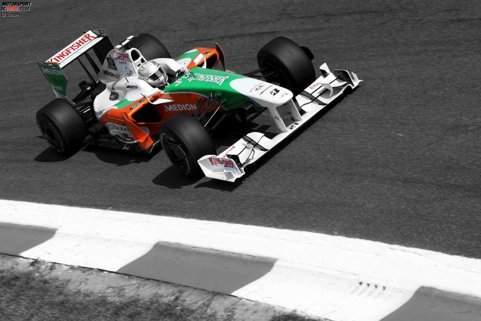 Mit dem Force India VJM02 fährt Giancarlo Fisichella 2009 in Spa überraschend auf die Pole-Position und im Rennen auf Platz zwei.