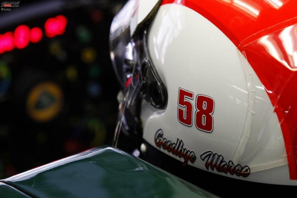 Dieses Bild hat einen traurigen Hintergrund: Jarno Trulli fährt 2011 in Indien mit dem Helmdesign von Marco Simoncelli. Der Motorradpilot starb wenige Tage zuvor beim MotoGP-Rennen in Sepang.