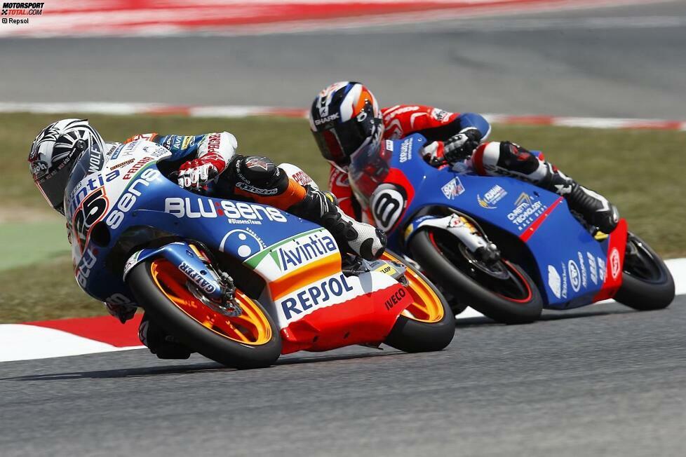 2012 kann Miller auf Honda (auf dem Bild hinter Maverick Vinales) in der neuen Moto3-Klasse mit einem vierten Platz auf dem Sachsenring ein erstes kleines Ausrufezeichen setzen.