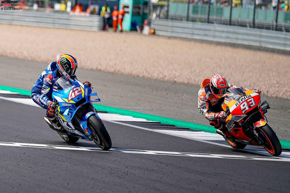 #2: Grand Prix von Großbritannien 2019 in Silverstone: Alex Rins (Suzuki) 0,013 Sekunden vor Marc Marquez (Honda)