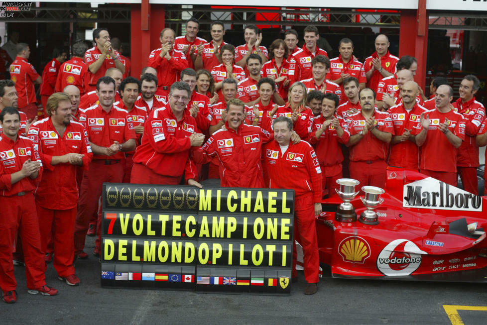 WM-Titel (7): Diese Bestmarke kennt jeder. 2004 holte Schumacher seinen siebten und letzten WM-Titel - bis heute unerreicht. Aus dem aktuellen Fahrerfeld sind Sebastian Vettel und Lewis Hamilton mit vier Titeln die erfolgreichsten Piloten. Beide könnten 