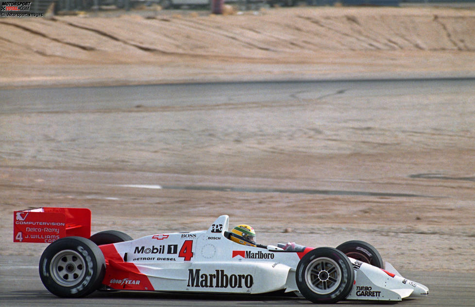 Fittipaldi hat den Penske-Chevrolet PC21 aus der CART-Saison 1992 aufgewärmt und mit 49,7 Sekunden auch eine Richtzeit gesetzt. Erst danach darf Senna ran.