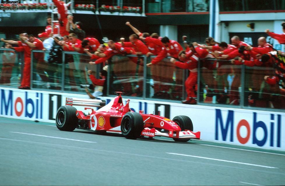 In Magny-Cours sorgt Michael Schumacher (Ferrari) 2002 für den frühesten Titelgewinn eines Fahrers in der Geschichte. Am 21. Juli und nach nur elf von 17 WM-Läufen ist dem Kerpener seine fünfte Krone nicht mehr zu nehmen.