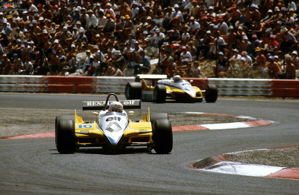 Alain Prost (Renault) holt 1981 den ersten seiner 51 Formel-1-Siege und läutet eine goldene Ära für Frankreich ein. Im Folgejahr belegt die 