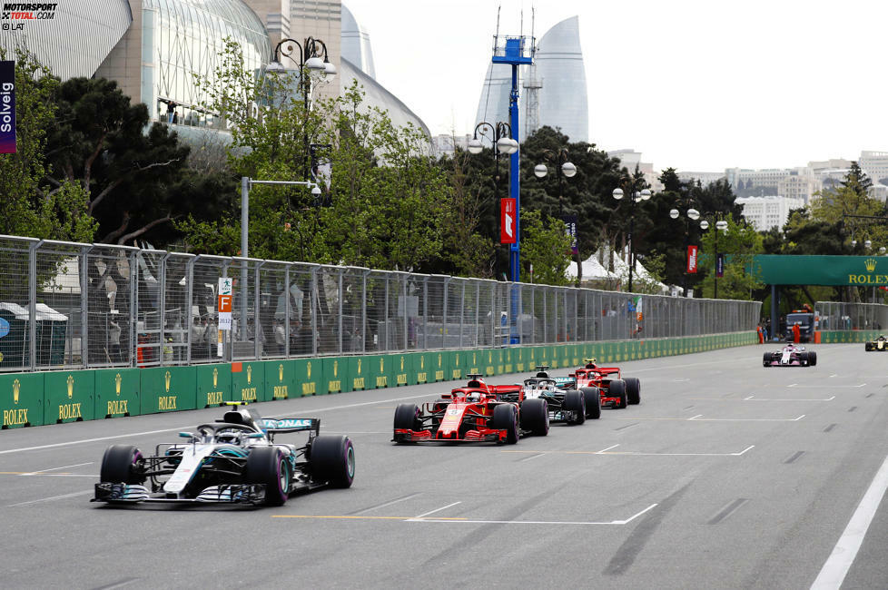 Aserbaidschan: Vettel greift nach einer Safety-Car-Phase kurz vor Ende nach dem führenden Bottas, verschätzt sich aber und fällt mit durchgebremstem Vorderrad auf Platz vier. Dass der Finne mit Reifenschaden ausfallen würde und er am Sieg schnuppert, erfährt er erst später. Realer Punktestand: 66:70. Fehlerbereinigt: 90:59.