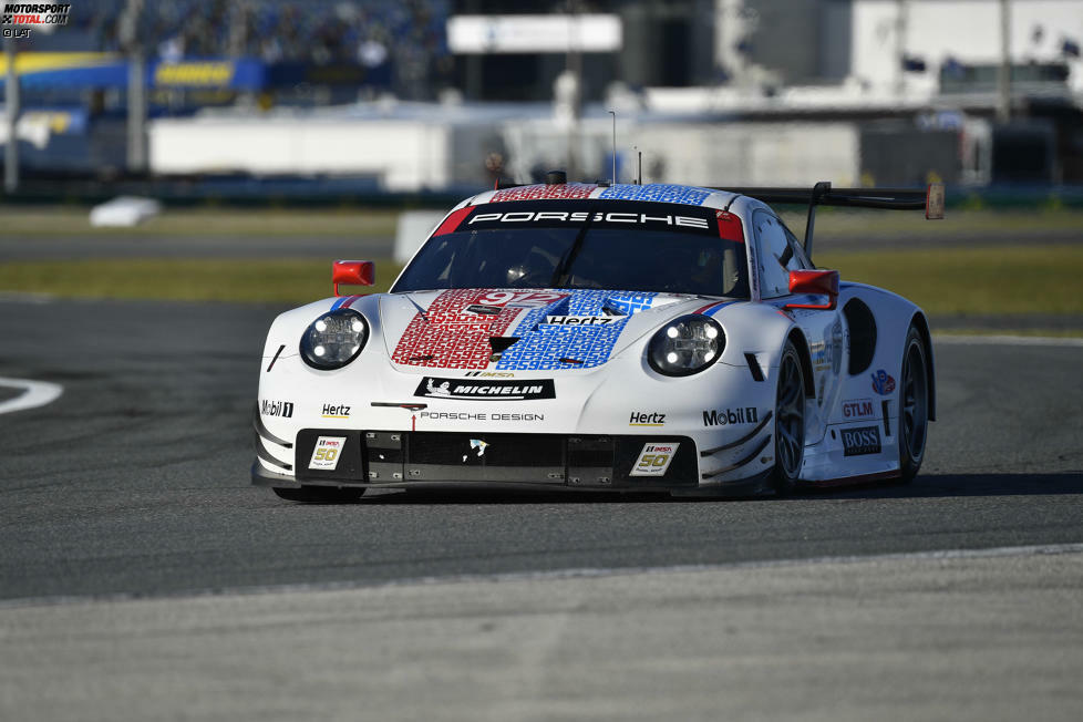 Porsche #912 (Bamber/L. Vanthoor/Jaminet) - Erinnerung an: Brumos Racing. Noch 2013 holte die Mannschaft aus Jacksonville einen Titel. Der Rennbetrieb wurde anschließend eingestellt und das Team verkauft. Der neue Besitzer rückte 2015 zu zwei Rennen aus, danach war endgültig Schluss. Der Name ist das Resultat einer Fernschreiber-Adresse.