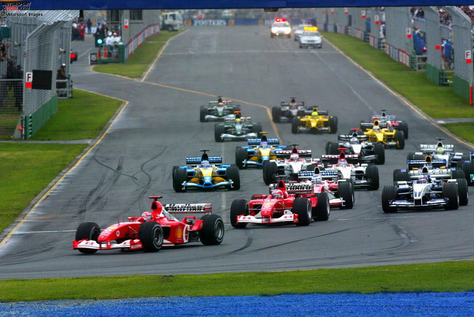 Zwar beginnt auch die Saison 2003 in Melbourne wieder mit einer Doppel-Pole für die Roten, doch im Rennen geht alles schief. Zunächst bekommt Barrichello eine Strafe für einen Frühstart, später scheidet er nach einem Crash aus. Schumacher wird in einem chaotischen Rennen Vierter - am Ende des Jahres aber wieder Weltmeister.