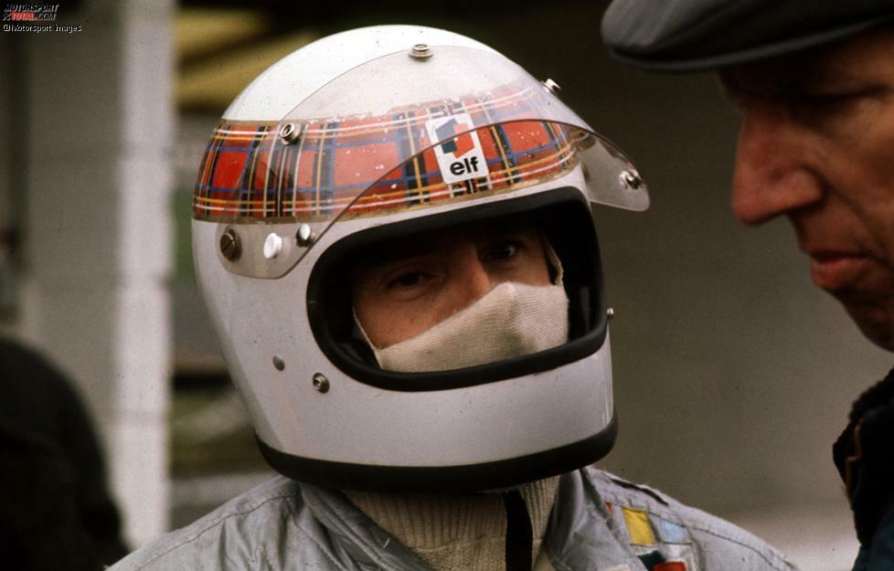 #10: Jackie Stewart - Der dreimalige Weltmeister aus Schottland trat mit einem weißen Helm an, den ein Schottenmuster mit den Familienfarben der Familie Stewart zierte.