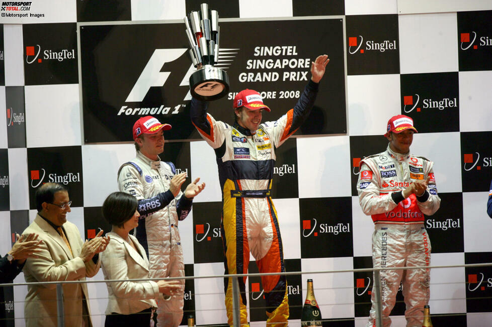 #9: Singapur 2008 - Fernando Alonso, Nico Rosberg, Lewis Hamilton (Durchschnittsalter: 24 Jahre, 8 Monate, 19 Tage)
