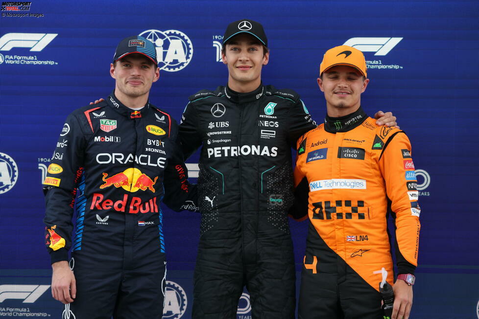 1. Kanada 2024, George Russell vor Max Verstappen - 0,000 Sekunden: Enger geht es nicht! Russell und Verstappen fahren im Qualifying in Montreal 2024 exakt die gleiche Zeit. Weil der Mercedes-Pilot diese allerdings zuerst setzt, steht er auf Pole. Auch Lando Norris als Dritter landet übrigens nur 0,021 Sekunden hinter dem Duo.