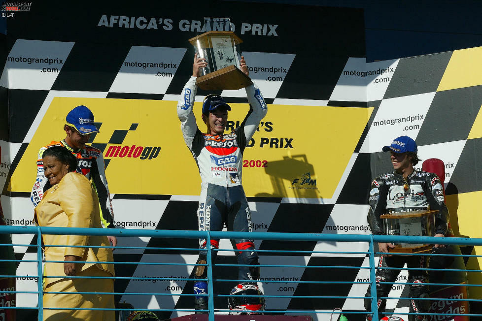 Tohru Ukawa (Welkom 2002): Der damalige Honda-Teamkollege von Valentino Rossi gewinnt Anfang 2002 das erst zweite Rennen in der MotoGP-Geschichte überhaupt. Zuvor hatte der Japaner bereits vier Siege in der 250er-Klasse geholt und dort 1999 auch die Vizeweltmeisterschaft hinter Rossi gewonnen.
