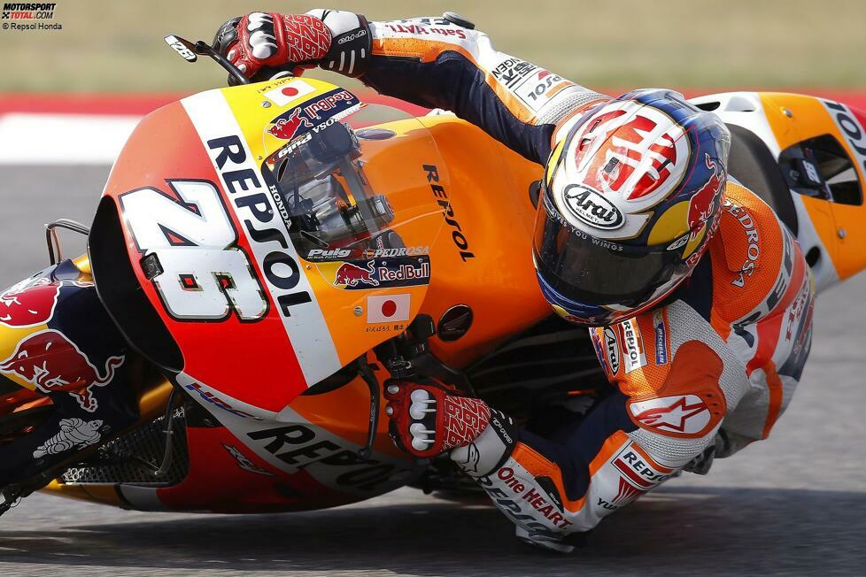 Platz 6 - Dani Pedrosa (31 Poles): Der Spanier ist der einzige Fahrer in den Top 10, der nie einen WM-Titel in der Königsklasse gewonnen hat. Zwischen 2006 und 2018 fährt Pedrosa für Honda und gewinnt 31 Rennen.