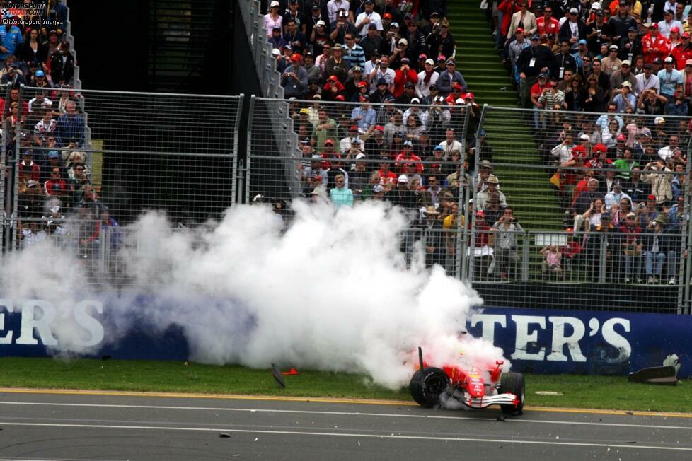 #6 Felipe Massa 2006: Bereits am Start kollidiert der Brasilianer mit Nico Rosberg (Williams) und Christian Klien (Red Bull). Massa dreht sich und schlägt rückwärts in die Streckenbegrenzung ein - und das mit viel Rauch. Seinen dritten Start für die Scuderia hatte er sich anders vorgestellt.