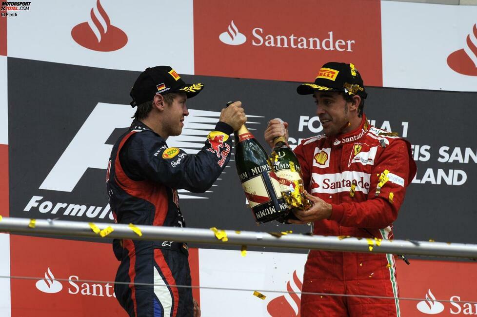 2012: Fernando Alonso (Ferrari) statt Sebastian Vettel (Red Bull) - Kurios: Vettel hätte mit der Entscheidung in Hockenheim gar nichts zu tun gehabt! Er hat da bereits 29 Punkte Rückstand, einzig verbliebener Gegner des Spaniers wäre Mark Webber (Red Bull) gewesen. Mit seinem Sieg hätte Alonso den Titel unter Dach und Fach gebracht.