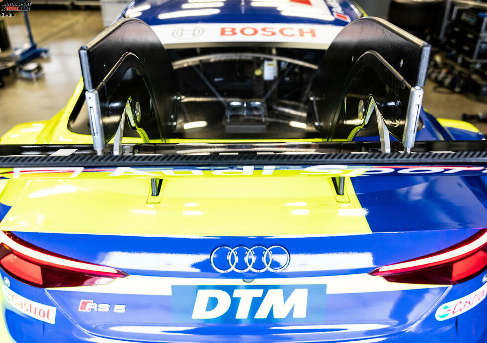 Die offensichtlichste Änderung für die DTM-Saison 2020: das von Audi entwickelte High-Yaw-Lift-Off-System - kurz HYLO. Es soll dafür sorgen, dass die Boliden bei einem Dreher nicht abheben. Dabei handelt es sich um ein Kohlefaser-Einheitsbauteil, das an den Oberkanten der zwei Heckflügelstützen angebracht wird.