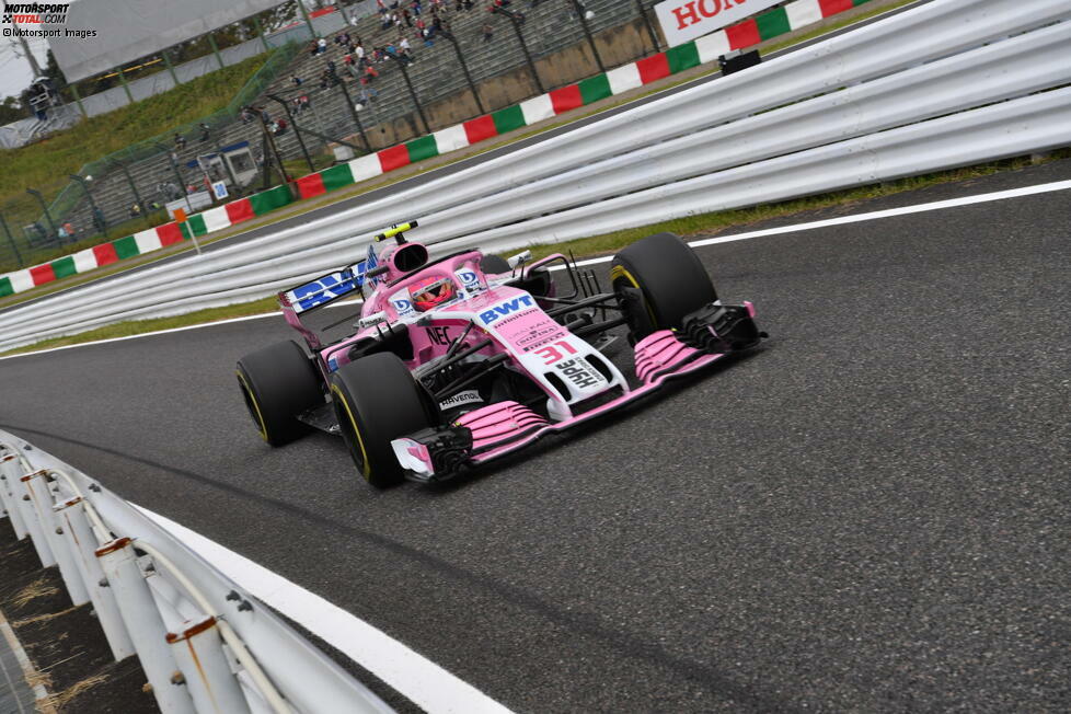 Nach P9 in Suzuka aber reißt sein Erfolgsfaden: Ocon holt 2018 kein Top-10-Ergebnis mehr.