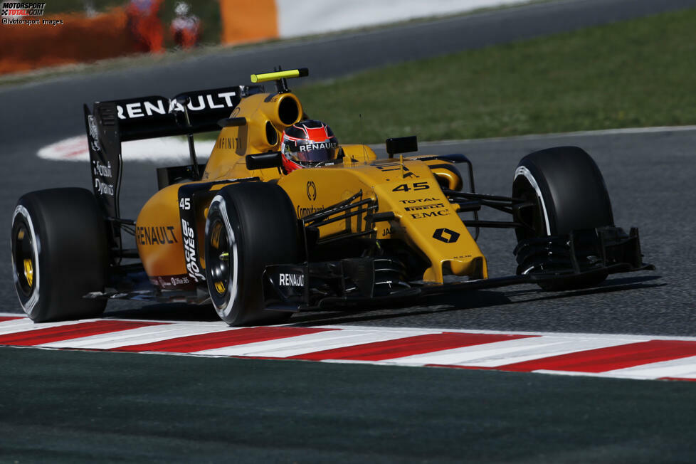 ... immer nur zu Testzwecken, wie hier in Barcelona bei Probefahrten im Renault R.S.16 im Sommer oder ...