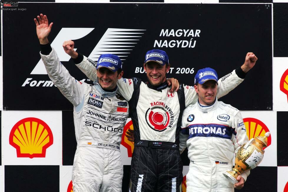 Top: Pedro de la Rosa. Er ersetzt Juan Pablo Montoya zur Saisonmitte 2006 bei McLaren. Bei Mischwetter in Ungarn schlägt seine große Stunde: P2 hinter Jenson Button. Es bleibt der einzige Formel-1-Podestplatz von de la Rosa, der noch in weiteren Rennen punktet. Das McLaren-Cockpit 2007 aber geht an Lewis Hamilton.