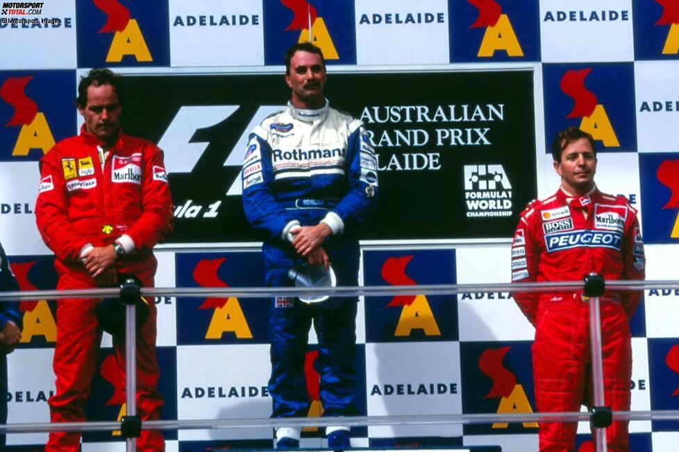 Adelaide 1994: Nigel Mansell gewinnt mit 41 Jahren ein letztes Mal in der Formel 1. Das macht ihn aber nicht zum einzigen Ü40-Sieger der Formel-1-Historie, und noch lange nicht zum ältesten Rennsieger. Das zeigt unsere Fotostrecke!
