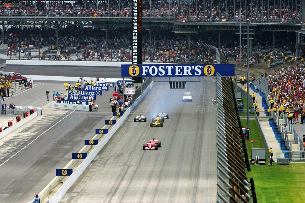 2005: Nach Reifenproblemen bei Michelin fahren im US-Grand-Prix in Indianapolis nur die Bridgestone-Teams Ferrari, Jordan und Minardi - sechs Autos! Das verzeiht das amerikanische Publikum der Formel 1 nicht.
