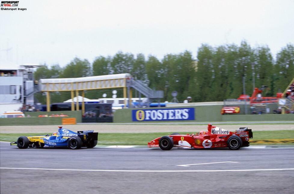 Alonso kämpft derweil mit einem angeschlagenen Motor und nicht gut funktionierenden Reifen. Einen Weg vorbei findet Schumacher trotz des überlegenen Ferraris aber nicht.